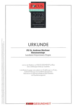 FOCUS Gesundheit Empfehlung 2023 Rheumatologie